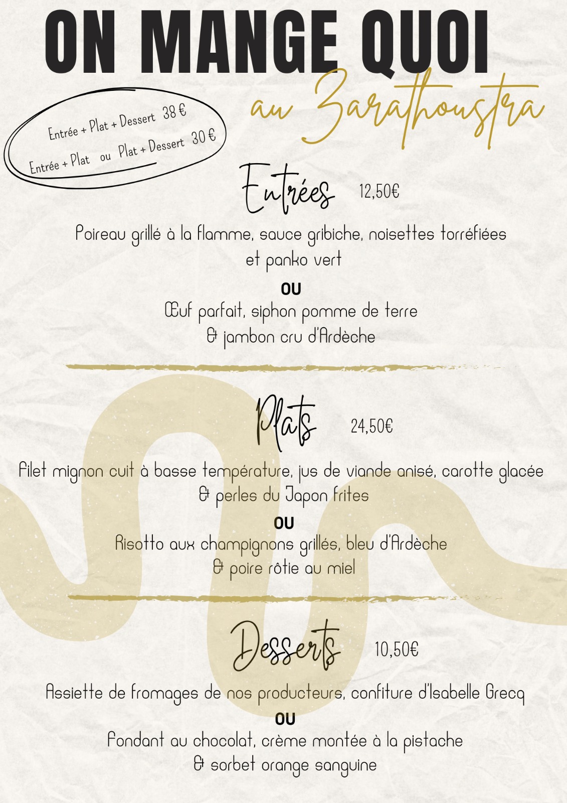 Menu de la semaine - La Table de Zarathoustra